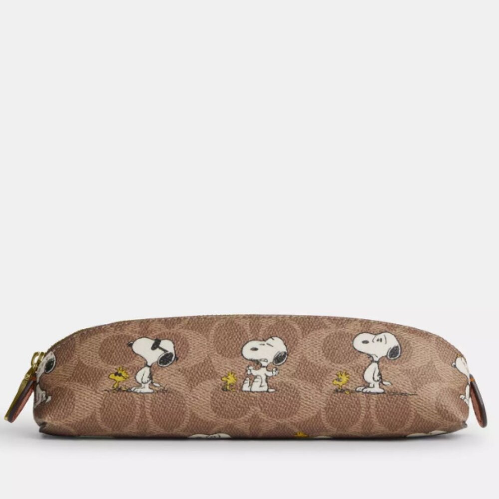 Coach X Peanuts Pencil Case In Signature Canvas With Snoopy Print
